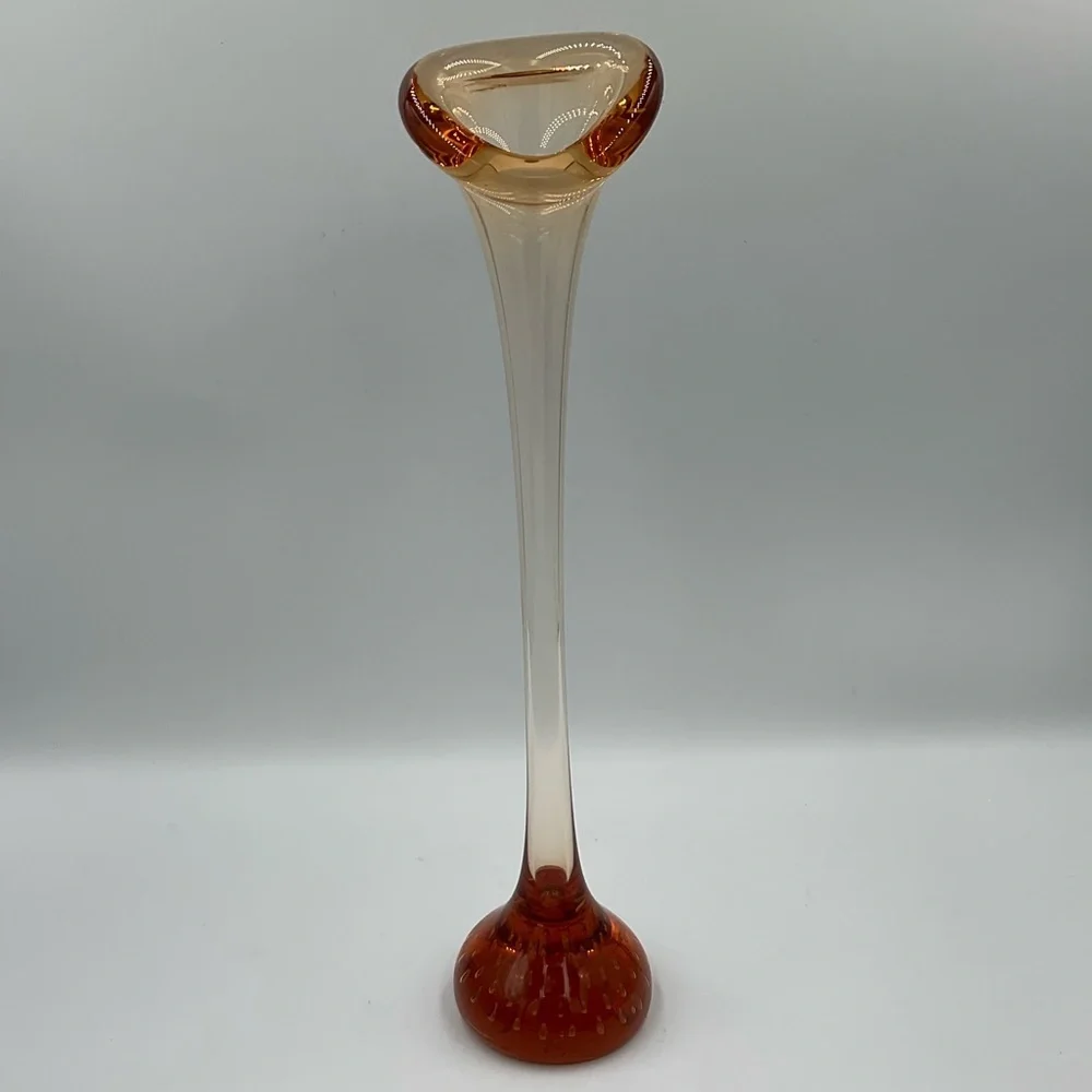 Vintage Amber Swedish Aseda Glasbruk Hand Blown “Jack in the Pulpit” Vase